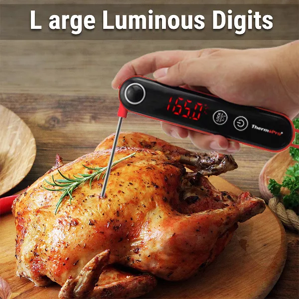 Digital Meat Thermometer, Instant Read Food Thermometer with Long Probe and Fast Accurate Temperature Reading, Kitchen Cooking Thermometer for BBQ Grill Candy Oil Frying