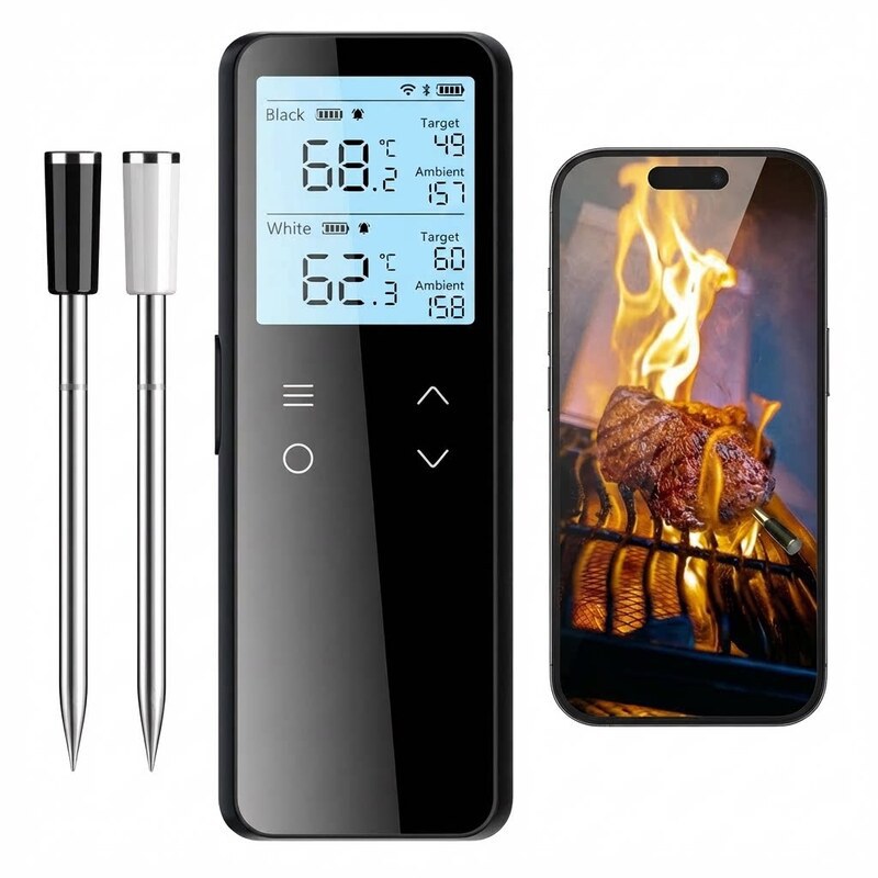 Smart Meat Thermometer for BBQ, Dual Sensor Probes, Real-Time App Monitoring, Long Wireless Range, Fast Response Cooking Thermometer for Grill & Smoker